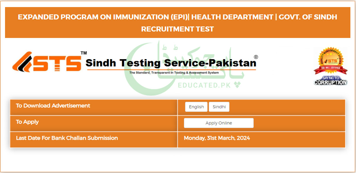 STS Health Department Jobs 2024 Online Apply