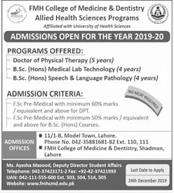 FMH College Of Medicine And Dentistry Admission 2020 Last Date