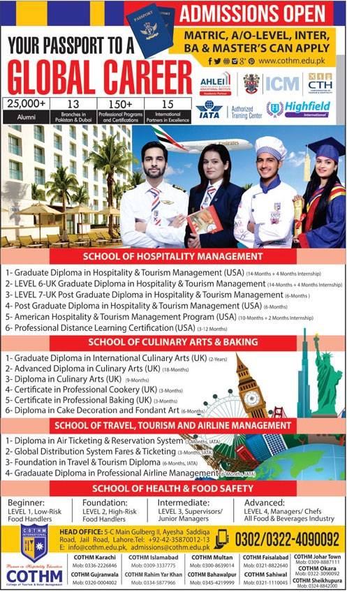 Cothm Lahore Admission 2019