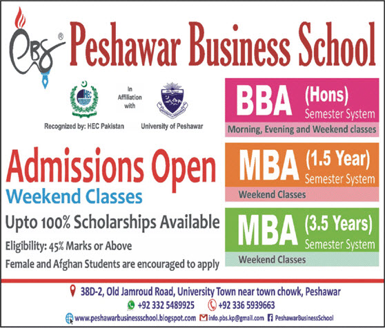 Peshawar Business School BBA MBA Admissions