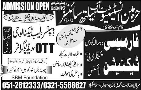 Harmain Institute of Health Sciences Admission 2020