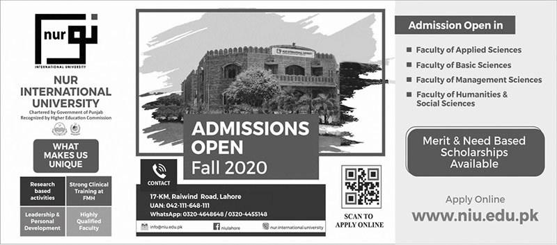 Nur International University Lahore Admission Last Date