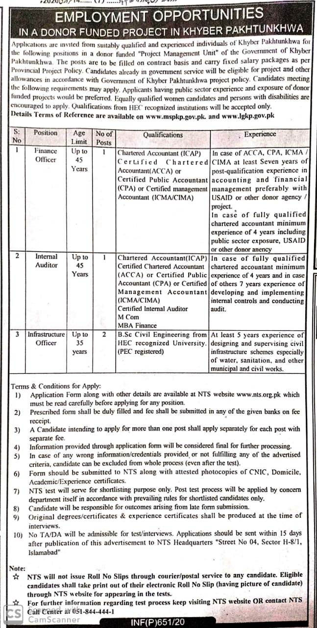 Donor Funded Project KPK Jobs Advertisement