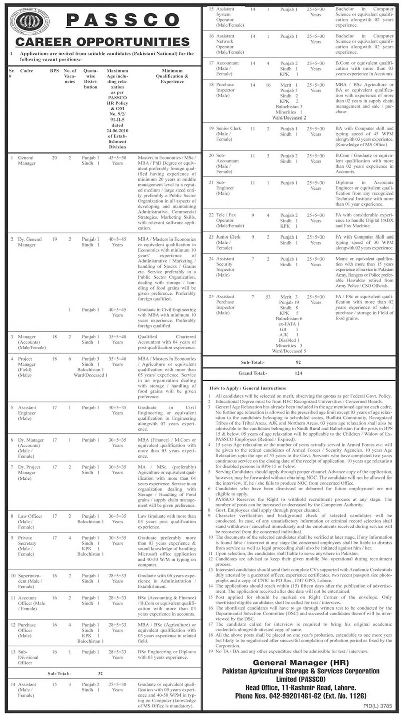 PASSCO Jobs 2020 Advertisement