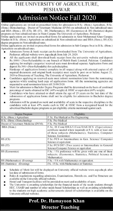 University of Agriculture Peshawar Admission 2020 Last ...