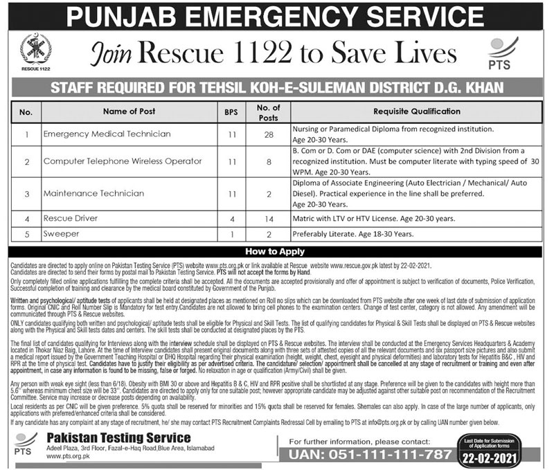 Rescue 1122 Jobs Punjab PTS