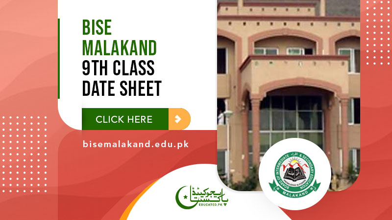9th Class Date Sheet BISE Malakand Board 2024