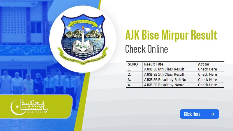 AJK Bise Mirpur Board 5th 8th Class Result search by name