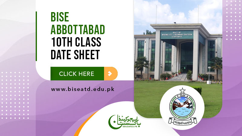 BISE Abbottabad Board 10th Class Date Sheet 2024
