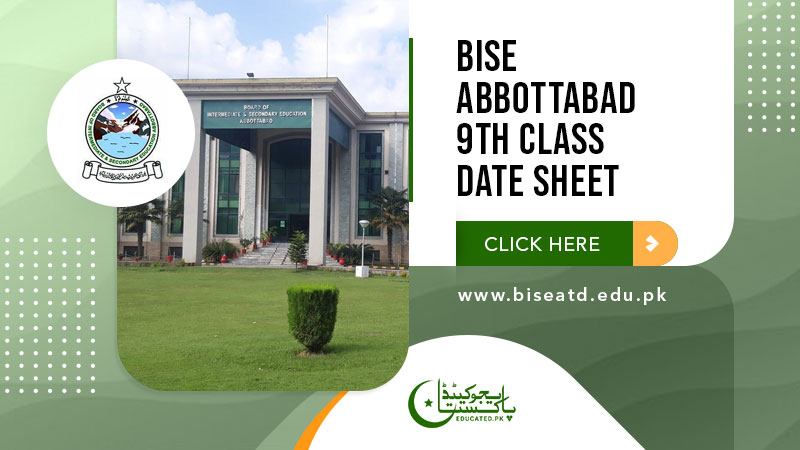 BISE Abbottabad Board 9th Class Date Sheet 2024