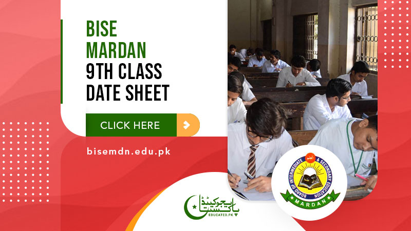 BISE Mardan Board 9th Class Date Sheet 2024