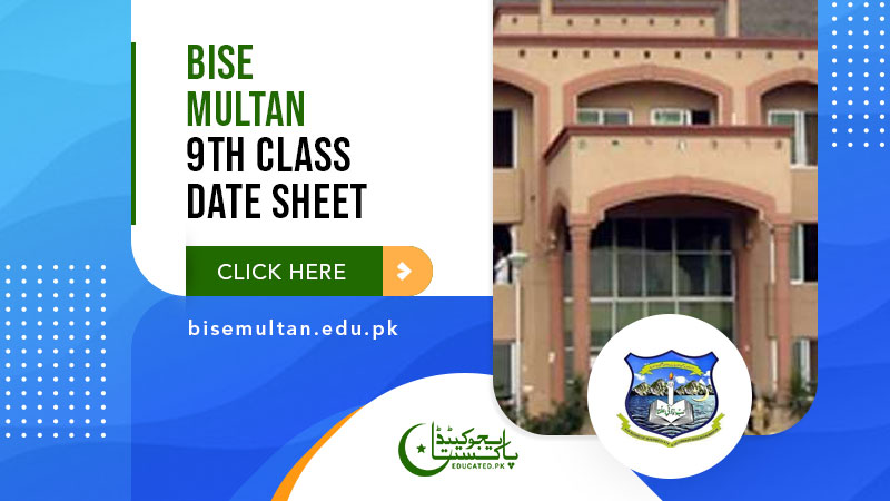BISE Multan Board 9th Class Date Sheet 2024