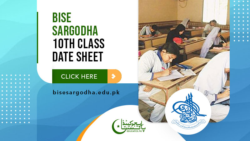 BISE Sargodha Board 10th Class Date Sheet 2024