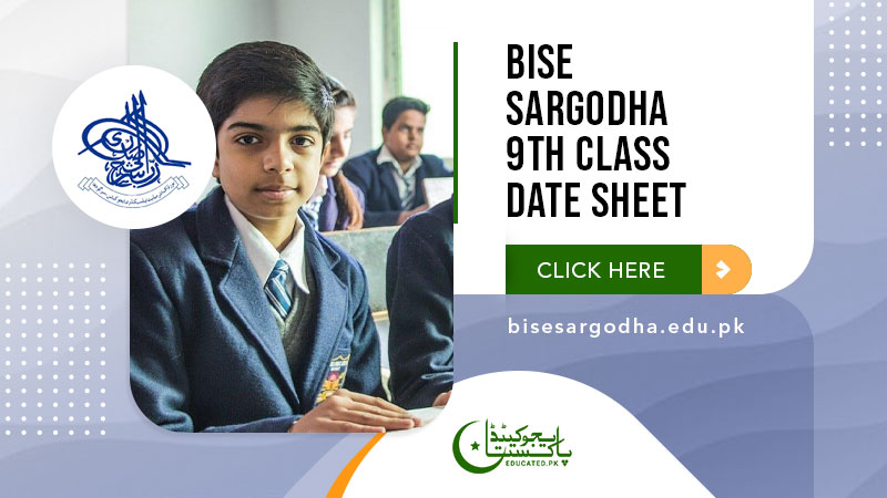 BISE Sargodha Board 9th Class Date Sheet 2024