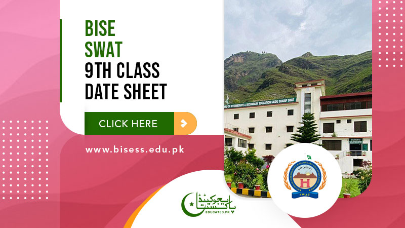 BISE Swat Board10th Class Date Sheet 2024