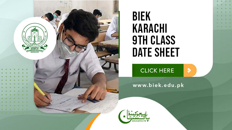 BSEK Karachi Board 9th Class Date Sheet 2024