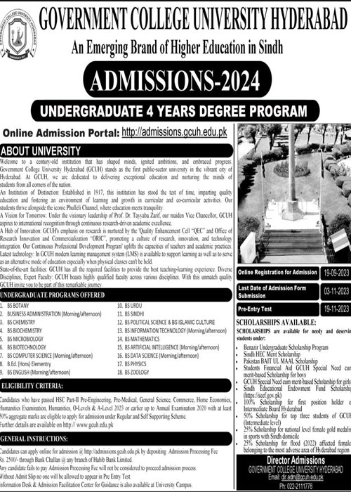 GC University Hyderabad Admission Advertisement 2024