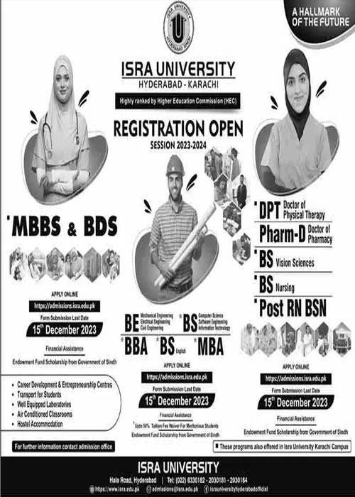 Isra University Hyderabad Admission Advertisement 2024