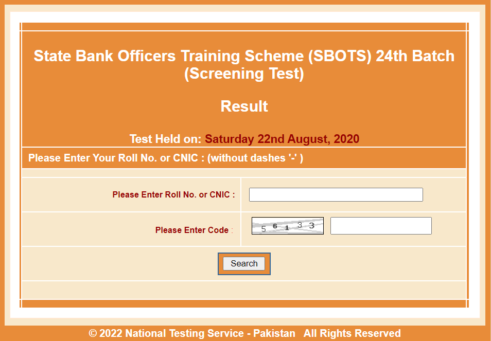 SBOTS 25th Batch Result 2024 NTS State Bank Officers Training Scheme