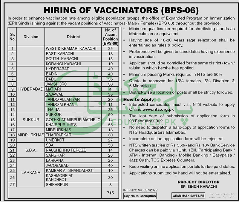 NTS Vaccinator Jobs 2023 Online Registration Slip   Nts Vaccinator Jobs Advertisement 