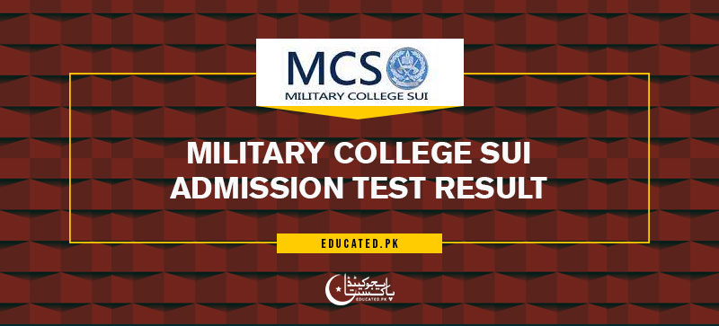 Military College Sui Admission Test Result merit list