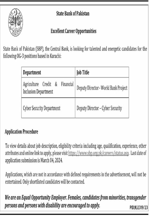 State Bank of Pakistan SBP Jobs Advertisement 2024