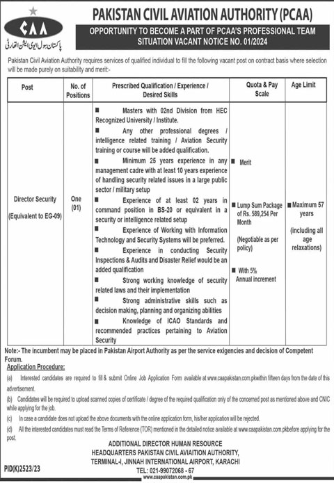 Pakistan Civil Aviation Authority PCAA Jobs Advertisement 2024 