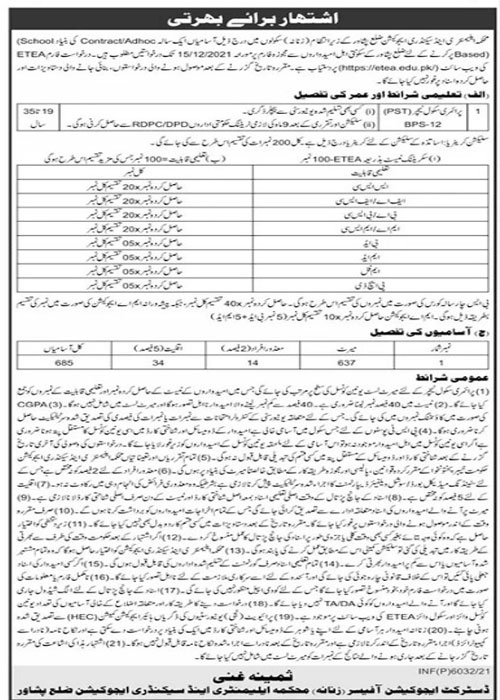 KPK Teaching ETEA Jobs Advertisement 2024 