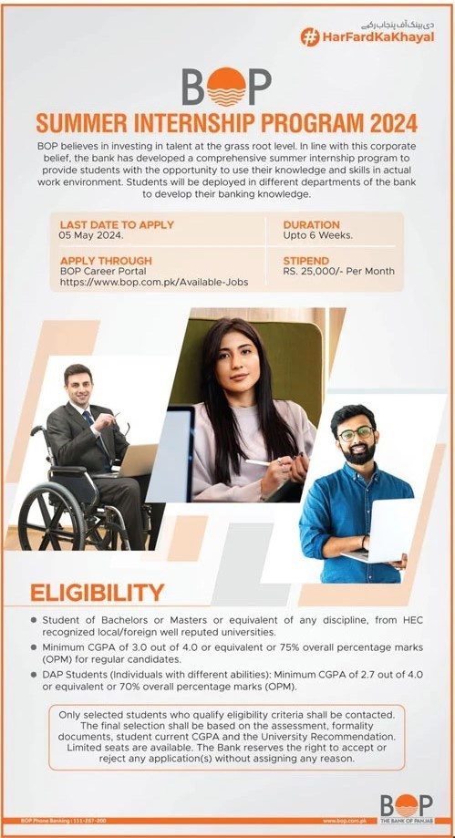 Bank of Punjab Internship Program Latest Advertisement