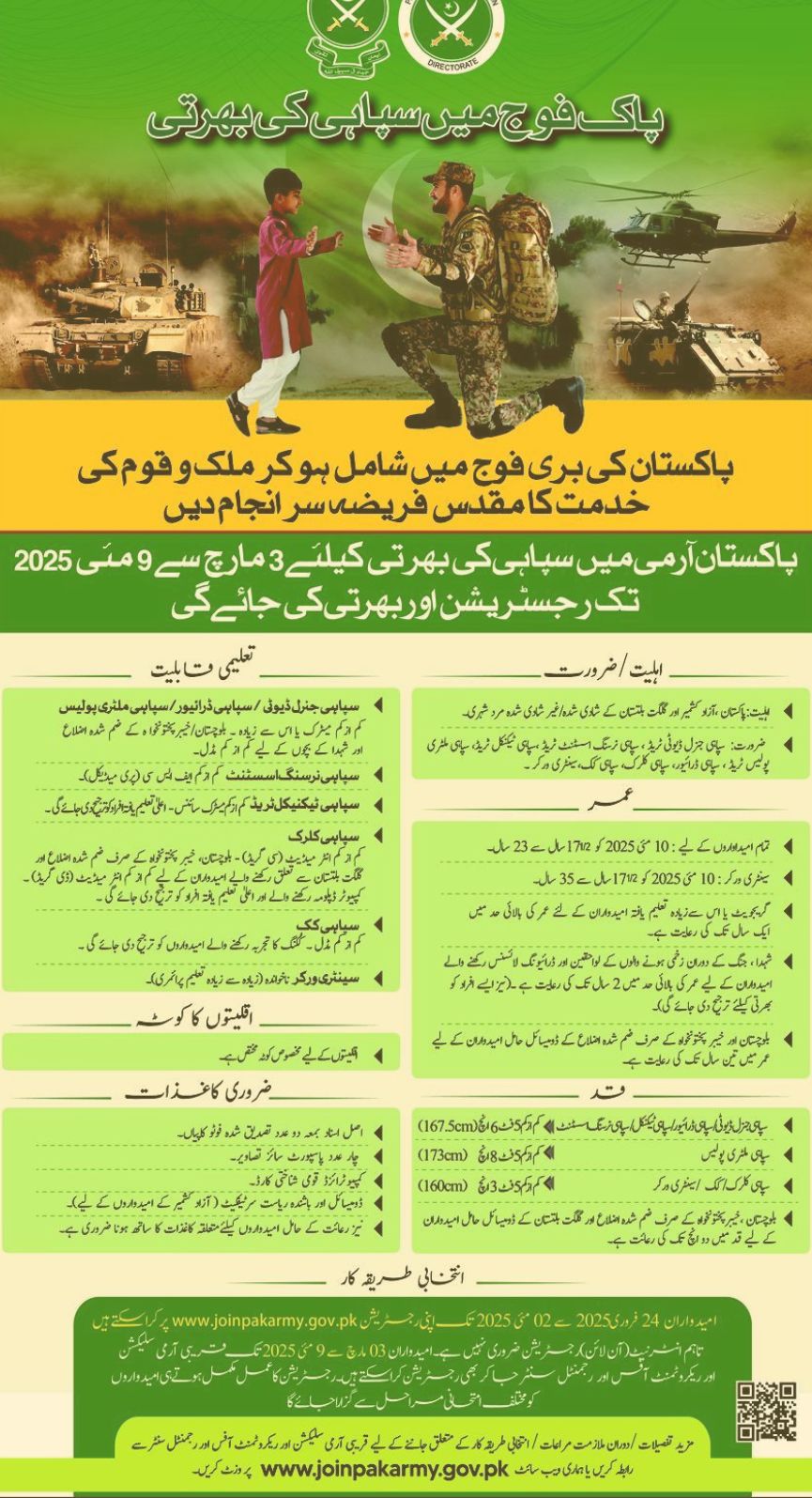 Pak Army Sipahi Jobs advertisement
