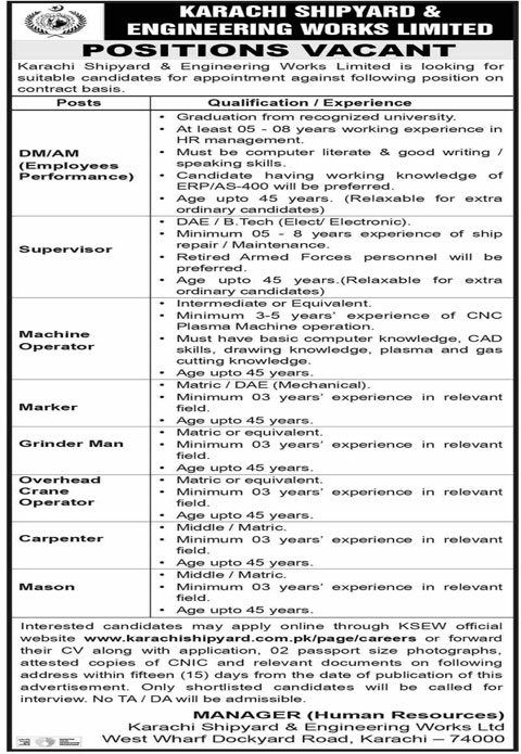 KSEW Jobs Advertisement 2024 Karachi Shipyard