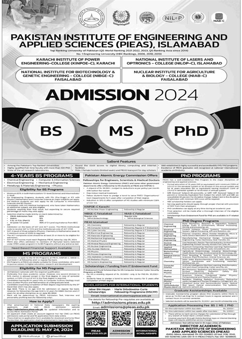 NIBGE Faisalabad Admission 2024 Last Date