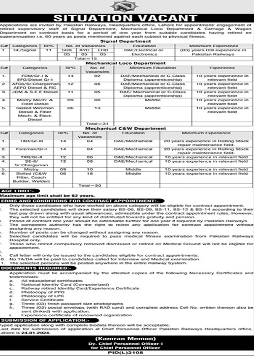 Pakistan Railways Jobs Advertisement 2024