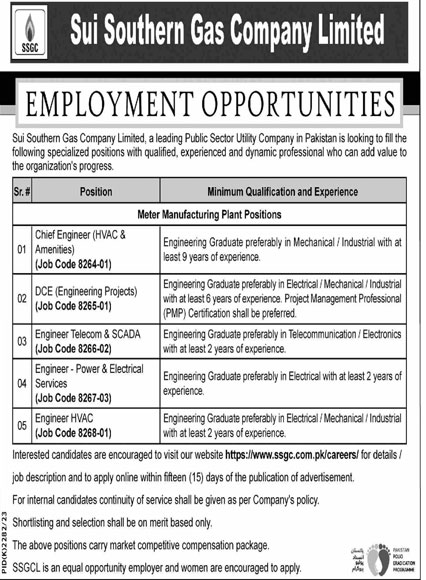 SSGC Jobs Advertisement 2024