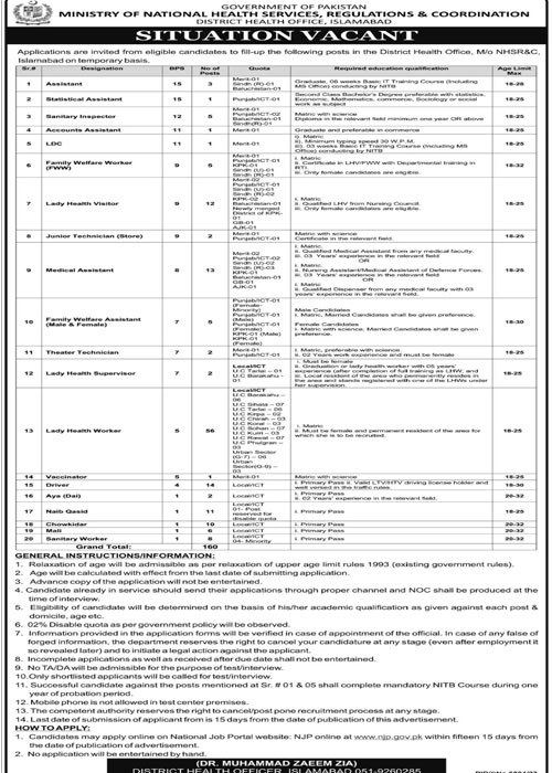 Ministry of National Health Services Jobs 2024 Apply Online