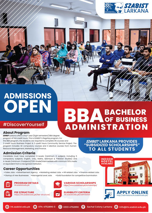 Szabist Larkana Admission 2024 Last Date to Apply