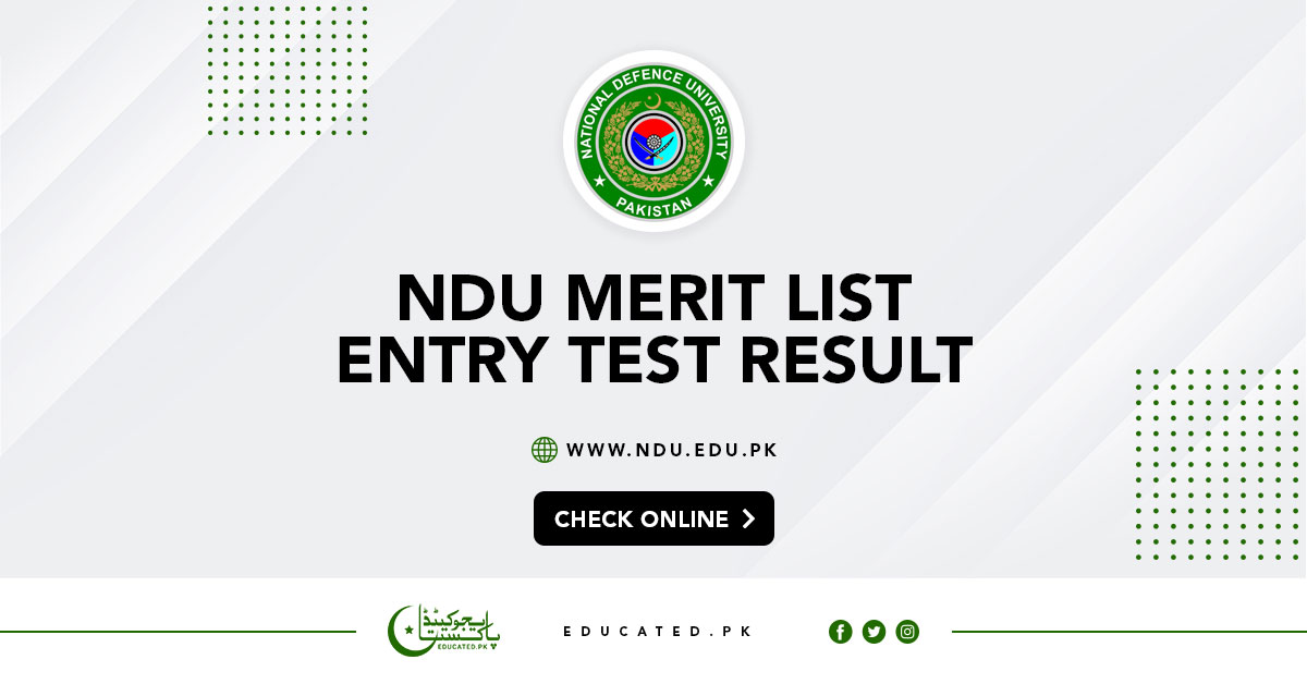 NDU Islamabad Merit List 2024 Entry Test Result