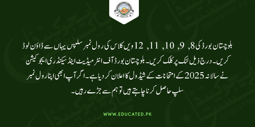 Balochistan Board Roll No Slip 2025 Matric and Intermediate