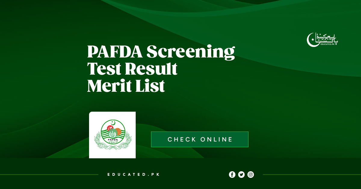 PAFDA Screening Test Result 2025 Merit List Interview Schedule