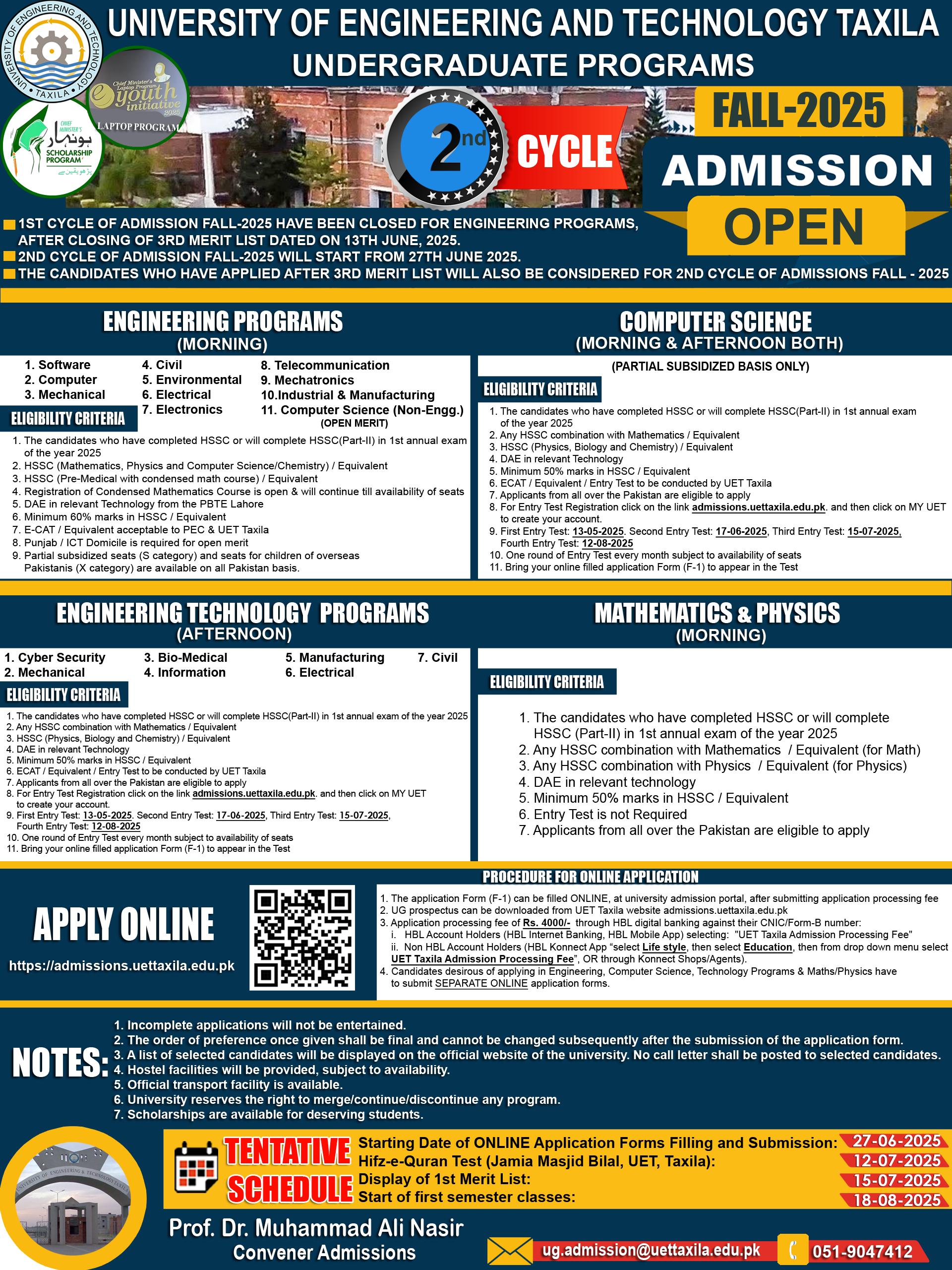 UET Taxila Admission 2Cycle Fall 2025